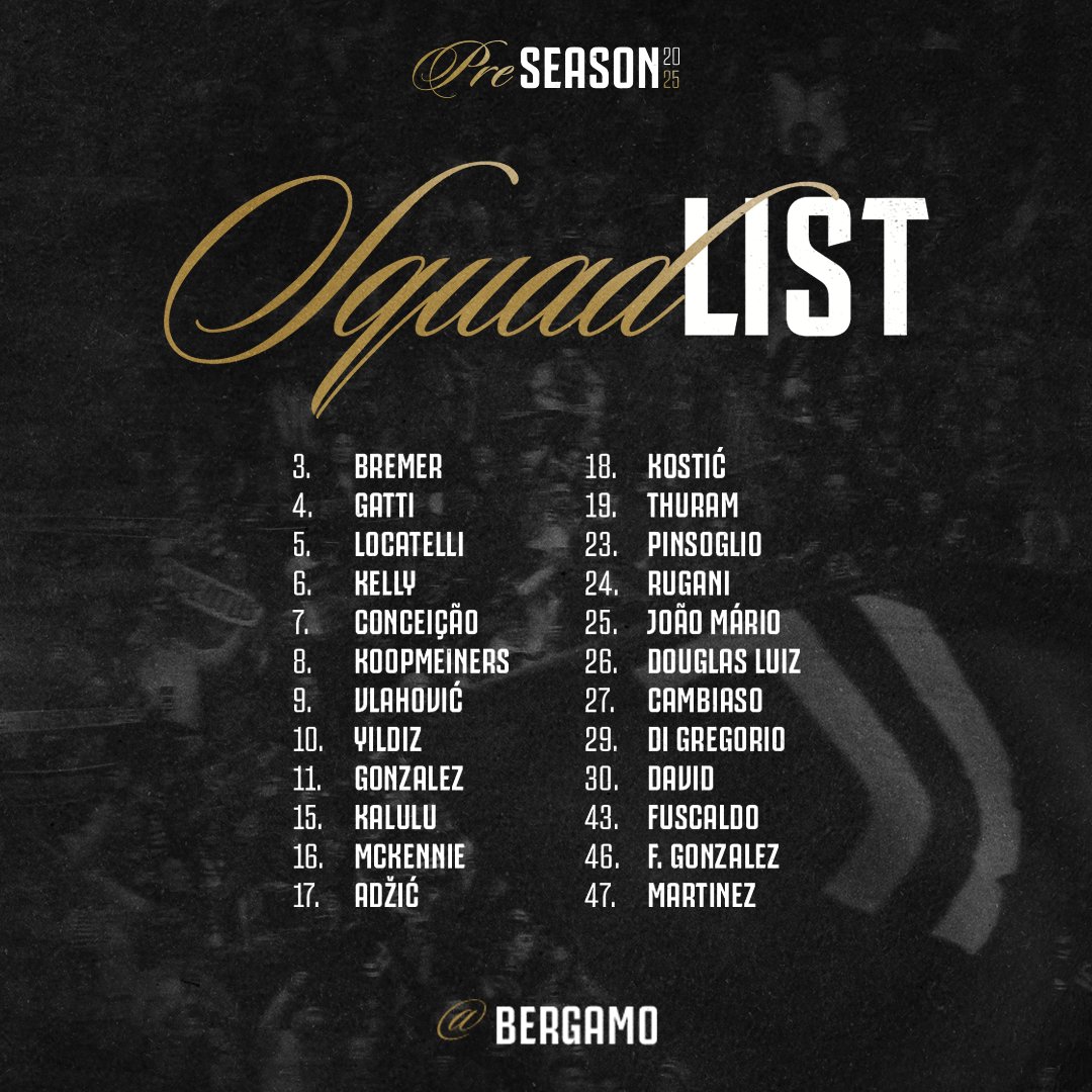 尤文对阵亚特兰大名单：弗拉霍维奇领衔，洛卡特利、冈萨雷斯在列